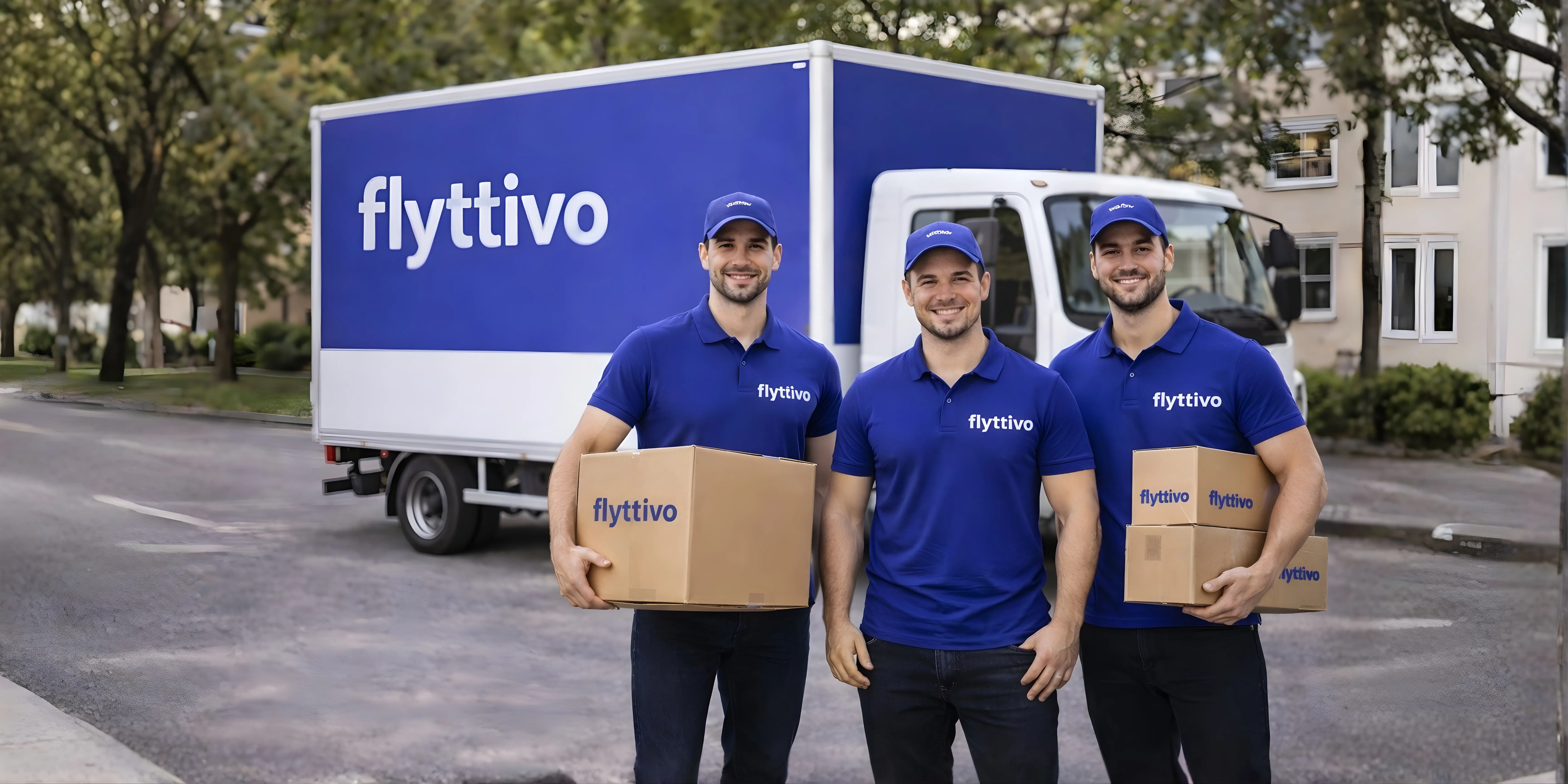 Flyttivo team framför flyttbil